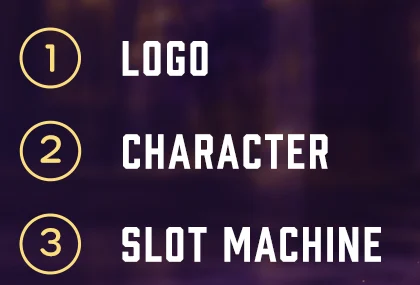 1 Logo, 2 Character, 3 Slot machine